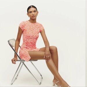 Reformation Seline Mini Dress Orange White Swirl Heart Slit Size 8